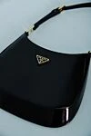 Prada Women's black genuine leather bag with logo - brand logo. 100% genuine leather. Closure: zipper. Country of manufacture: Italy. Care: specialized cleaning - photo 7