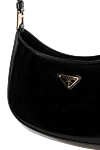 Prada Women's black genuine leather bag with logo - brand logo. 100% genuine leather. Closure: zipper. Country of manufacture: Italy. Care: specialized cleaning - photo 5