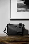 Black men's shoulder bag made of genuine leather Prada - 100% genuine leather. Closure: zipper. zippered pockets. Country of manufacture: Italy. Care: specialized cleaning - photo 6