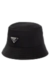 Prada Panama hat made of polyamide for women black - brand logo. 100% polyamide. Country of manufacture: Italy. Care: specialized cleaning - photo 1