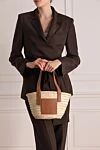 Bag made of straw and genuine leather for women beige Loewe - brand logo. 90% straw, 10% genuine leather. Country of manufacture: Italy. Care: specialized cleaning - photo 2