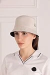 Panama hat made of polyester for women white Moncler - brand logo. 100% polyester. Country of manufacture: Italy. Care: specialized cleaning - photo 2