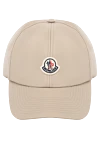 Moncler Beige cotton cap for women - brand logo. 100% cotton. Country of manufacture: Italy. Care: specialized cleaning - photo 1