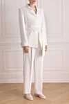 MSGM White women's suit with trousers made of linen and viscose. - 56% linen, 44% viscose. belt. two side pockets. Country of manufacture: Italy. Care: specialized cleaning - photo 3