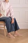 Women's pink suede loafers Fleur de Paris - contrast sole. 100% suede. Country of manufacture: Italy. Care: specialized cleaning - photo 2