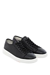 Santoni Men's genuine leather snickers in black - textured leather, perforation, contrast sole. 100% genuine leather. Closure: lace. Country of manufacture: Italy. Care: specialized cleaning - photo 3