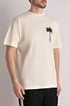 Palm Angels Beige cotton T-shirt for men - brand logo. 100% cotton. Country of manufacture: Italy. Care: specialized cleaning - photo 3