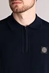 Stone Island Поло з бавовни чоловіче синє - логотип бренду. 100% бавовна. блискавка. Країна виробник: Італія. Догляд: спеціалізоване чищення - фото 5