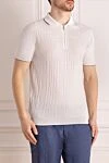 Svevo Polo from cotton for men white - abstract pattern, contrasting edging . 100% cotton. Closure: zipper. Country of manufacture: Italy. Care: specialized cleaning - photo 3