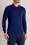 Svevo Polo with long sleeves made of wool blue for men - red collar. 100% wool. Closure: zipper. Country of manufacture: Italy. Care: specialized cleaning - photo 3