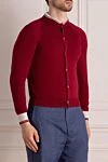 Kiton Cardigan made of burgundy cotton for men - contrast edging. 100% cotton. Closure: buttons. Country of manufacture: Italy. Care: specialized cleaning - photo 3