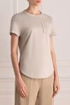 Brunello Cucinelli Футболка из хлопка бежевая женская - логотип бренда. 100% хлопок. один нагрудный карман. Страна производитель: Италия. Уход: специализированная чистка - фото 3