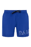 Balmain Blue men's beach shorts made of polyester - brand logo. 100% polyester. Closure: drawstring. two side pockets. Country of manufacture: Italy. Care: specialized cleaning - photo 1