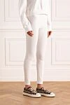 Balmain White leggings made of polyamide and elastane for women - contrasting belt. 91% polyamide, 9% elastane. Closure: elastic. Country of manufacture: Italy. Care: specialized cleaning - photo 3