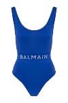 Balmain Women's blue one-piece swimsuit made of polyamide and elastane - brand logo. 82% polyamide, 18% elastane. Country of manufacture: Italy. Care: specialized cleaning - photo 1