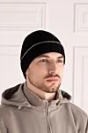 Шапка чорна чоловіча з кашеміру Brunello Cucinelli - контрастна облямівка. 100% кашемір. Країна виробник: Італія. Догляд: спеціалізоване чищення - фото 2