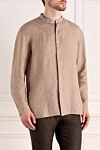 Alessandro Gherardi Beige men's shirt made of linen - stand collar. 100% linen. Closure: buttons. Country of manufacture: Italy. Care: specialized cleaning - photo 3