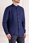 Alessandro Gherardi Blue men's linen shirt - stand collar. 100% linen. Closure: buttons. Country of manufacture: Italy. Care: specialized cleaning - photo 3