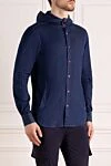 Kiton Рубашка синяя мужская из хлопка и эластана - капюшон. 96% хлопок, 4% эластан. кнопки. Страна производитель: Италия. Уход: специализированная чистка - фото 3