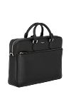 Serapian Men's black briefcase made of genuine leather - textured leather. 100% genuine leather. Closure: zipper. side pocket with zipper. Country of manufacture: Italy. Care: specialized cleaning - photo 3