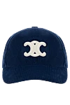 Celine Women's blue cap made of cotton and cashmere - brand logo. 100% cotton. Country of manufacture: Italy. Care: specialized cleaning - photo 1