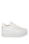 Celine Women's white genuine leather sneakers with high soles - brand logo. 100% genuine leather. Closure: lace. Country of manufacture: Italy. Care: specialized cleaning - photo 1