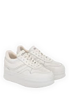 Celine Women's white genuine leather sneakers with high soles - brand logo. 100% genuine leather. Closure: lace. Country of manufacture: Italy. Care: specialized cleaning - photo 3