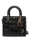 Dior Women's black bag made of genuine leather with a textured pattern - brand logo, textured pattern. 100% genuine leather. Closure: zipper. Country of manufacture: Italy. Care: specialized cleaning - photo 5