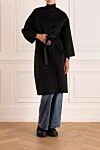 Women's coat black Dior - 87% wool, 11% llama, 1% cashmere, 1% silk. belt. two side pockets. Country of manufacture: Italy. Care: specialized cleaning - photo 2