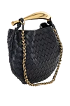 Women's black bag made of genuine leather Bottega Veneta - braided leather, sculpted handle. 100% sheepskin. Size: 33 cm x 20 cm x 4 cm. magnetic clasp. Country of manufacture: Italy. Care: specialized cleaning - photo 4