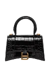 Balenciaga Women's bag, black, made of genuine leather - B Logo, antique gold hardware, crocodile-embossed leather. curved base. 100% shiny calfskin. Dimensions: L18 x H13 x W8 cm. Strap length: adjustable and detachable shoulder strap (54cm). one back pocket. Magnetic stud clasp. Country of manufacture: Italy. Care: specialized cleaning - photo 1