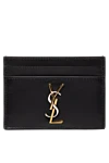 Saint Laurent Black business card holder for women made of genuine leather - brand logo. 100% genuine leather. Country of manufacture: Italy. Care: specialized cleaning - photo 1