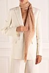 Women's beige scarf made of modal and cashmere Saint Laurent - brand logo. 90% modal, 10% cashmere. Country of manufacture: Italy. Care: specialized cleaning - photo 2