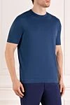 Loro Piana Men's short-sleeved blue jumper made of silk and linen - contrasting edging. 55% silk, 45% linen. Country of manufacture: Italy. Care: specialized cleaning - photo 3