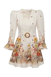 Zimmermann Beige linen dress for women - flowers print, belt. 100% linen. Closure: zipper. Country of manufacture: Italy. Care: specialized cleaning - photo 1