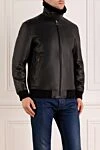 Seraphin Men's black jacket made of genuine leather - natural fur. 100% genuine leather. Closure: zipper. two side pockets. Country of manufacture: Italy. Care: specialized cleaning - photo 3