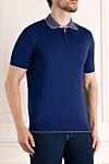 Svevo Men's blue cotton polo with patterned collar - collar with weave pattern. Composition:100% cotton. Closure: zipper. Country of manufacture: Italy. Care: specialized cleaning - photo 3