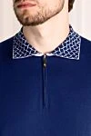 Svevo Men's blue cotton polo with patterned collar - collar with weave pattern. Composition:100% cotton. Closure: zipper. Country of manufacture: Italy. Care: specialized cleaning - photo 5