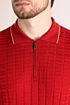 Svevo Men's red cotton polo - checkered pattern, contrasting collar edging. Composition:100% cotton. Closure: zipper. Country of manufacture: Italy. Care: specialized cleaning - photo 5