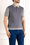 Svevo Men's blue cotton polo shirt - geometric pattern. 100% cotton. Closure: buttons. Country of manufacture: Italy. Care: specialized cleaning - photo 3