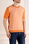 Svevo Men's short sleeve jumper, orange, cotton - geometric pattern. 100% cotton. Country of manufacture: Italy. Care: specialized cleaning - photo 3