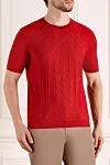 Svevo Men's red cotton short sleeve jumper - decorative stitching. 100% cotton. Country of manufacture: Italy. Care: specialized cleaning - photo 3