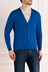 Svevo Men's blue cotton cardigan with V-neck - 100% cotton. Closure: buttons. Country of manufacture: Italy. Care: specialized cleaning - photo 3