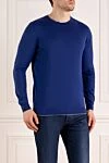 Svevo Men's blue cotton long sleeve jumper - 100% cotton. Country of manufacture: Italy. Care: specialized cleaning - photo 3