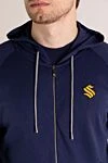 Svevo Men's blue sweatshirt made of cotton and polyamide - brand logo. hood. 62% cotton, 38% polyamide. zipper, drawstring. Country of manufacture: Italy. Care: specialized cleaning - photo 5