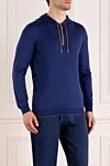 Svevo Blue men's sports sweatshirt made of wool and silk - hood. 70% wool, 30% silk. zipper, drawstring. Country of manufacture: Italy. Care: specialized cleaning - photo 3