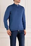 Svevo Men's blue wool and silk cardigan - 70% wool, 30% silk. Closure: zipper. Country of manufacture: Italy. Care: specialized cleaning - photo 3