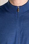 Svevo Men's blue wool and silk cardigan - 70% wool, 30% silk. Closure: zipper. Country of manufacture: Italy. Care: specialized cleaning - photo 5