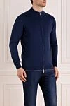 Svevo Men's blue cotton cardigan - contrast collar trim. 100% cotton. Closure: zipper. Country of manufacture: Italy. Care: specialized cleaning - photo 3