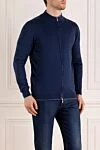 Svevo Men's blue cotton cardigan with a zipper - contrast collar trim. 100% cotton. Closure: zipper. Country of manufacture: Italy. Care: specialized cleaning - photo 3